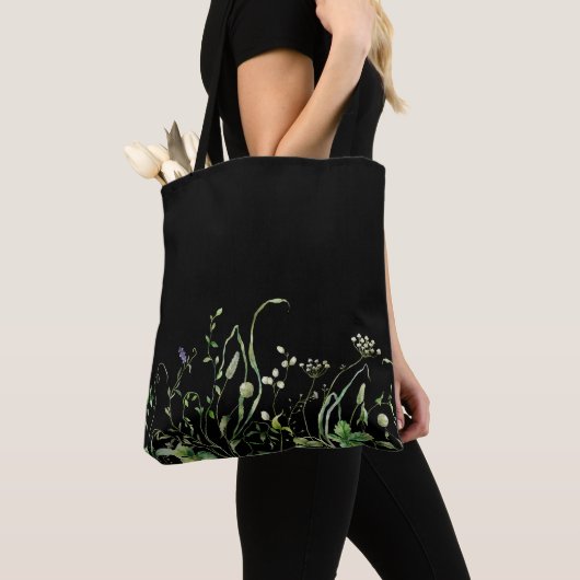 Tote Bag Bordure fleur sauvage en noir (De près)