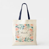 Tote Bag Bordure florale rose et verte (Dos)