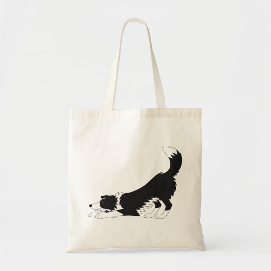 Tote Bag Bordure noire et blanche Collie Yoga (Devant)