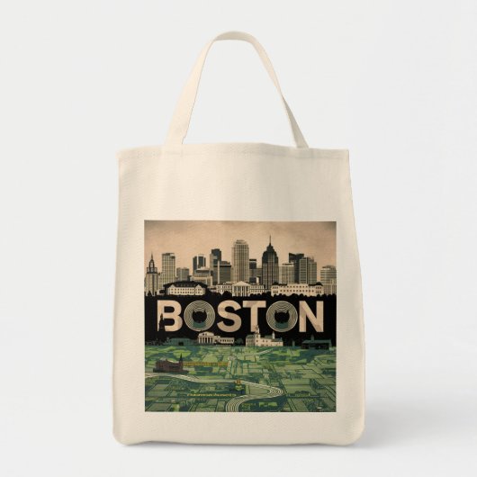 Tote Bag Boston, Boston Massachusetts City Skyline avec car (Devant)