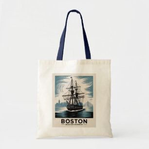 Tote Bag Boston Harbour Retro Tall Ship Classic Nautique
