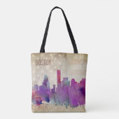 Tote Bag Boston, horizon de ville d'aquarelle de mA | (Dos)