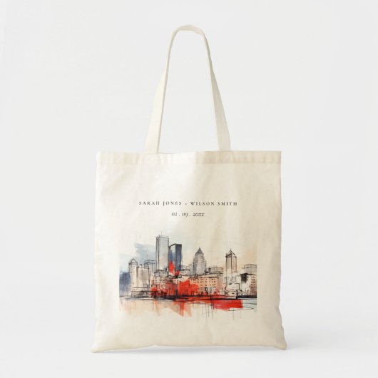 Tote Bag Boston Massachusetts City Scape Mariage d'aquarell (Devant)