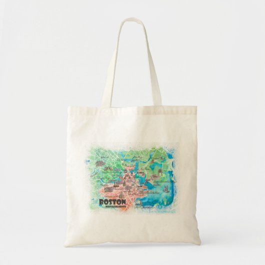 Tote Bag Boston Massachusetts USA Illustration Carte & rout (Devant)