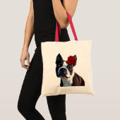 Tote Bag Boston Terrier avec Rose sur Head 2 (Devant (produit))