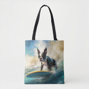 Tote Bag Boston Terrier Beach Surfing Peinture