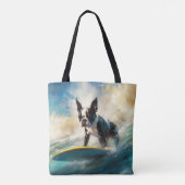 Tote Bag Boston Terrier Beach Surfing Peinture (Dos)