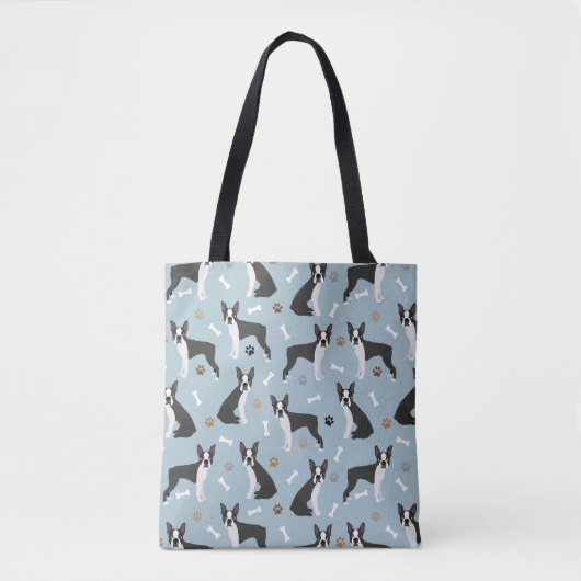 Tote Bag Boston Terrier Bones and Paws (Devant)