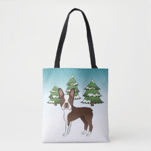 Tote Bag Boston Terrier Brun au Chocolat Dans une Forêt d'H