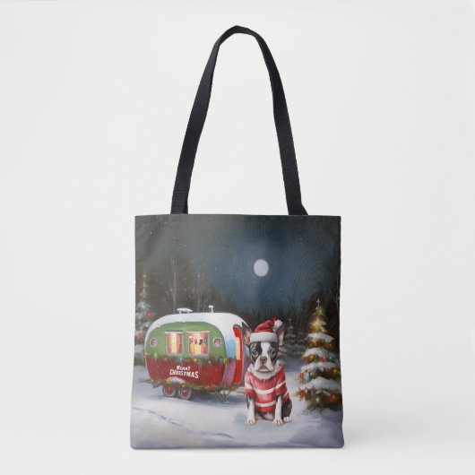 Tote Bag Boston Terrier Caravan Christmas Adventure (Devant)