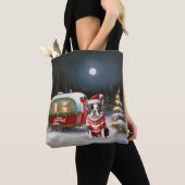 Tote Bag Boston Terrier Caravan Christmas Adventure (De près)