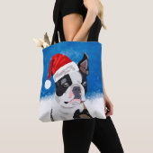 Tote Bag Boston Terrier Chien dans neige Noël Joyeux vacanc (De près)