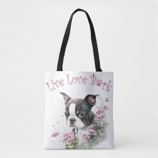 Tote Bag Boston Terrier Chien Maman Florale (Devant)