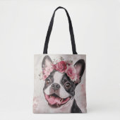 Tote Bag Boston Terrier Chien Rouge Floral (Devant)