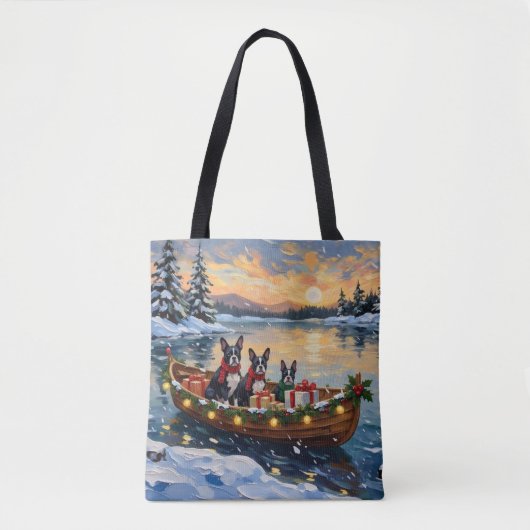 Tote Bag Boston Terrier Christmas Boat Holiday (Devant)