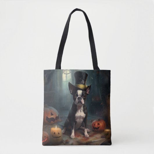 Tote Bag Boston Terrier Citrouille Halloween effroi (Devant)