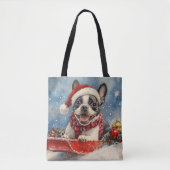 Tote Bag Boston Terrier Dog in Sledge Let it Neige Noël (Devant)