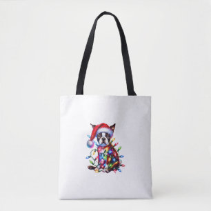 Tote Bag Boston Terrier illuminations de Noël Santa Hat Chi