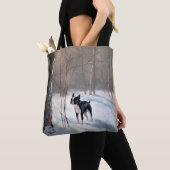 Tote Bag Boston Terrier Laisser neiger Noël (De près)