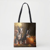 Tote Bag Boston Terrier Puppy Automne Citrouille de plaisir (Devant)