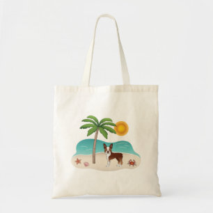 Tote Bag Boston Terrier rouge sur une plage tropicale en ét