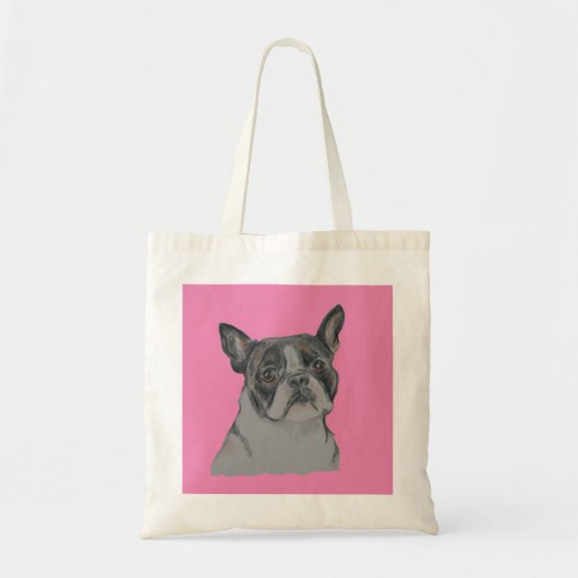Tote Bag Boston Terrier sur fond rose (Devant)