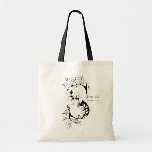 Tote Bag Botanical floral letter S rustic monogrammed (Devant)