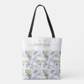 Tote Bag Botanique blanc bleu rose or monogramme (Dos)