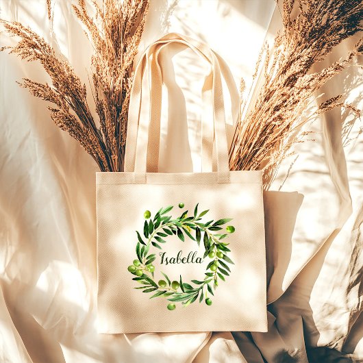 Tote Bag Botanique Olive Floral Végétalien Initiale Demoise