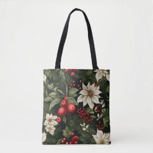 Tote Bag Botanique Poinsettia Motif de Noël