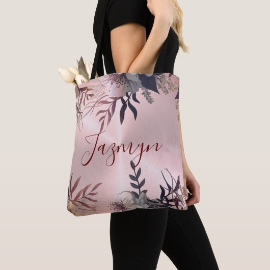 Tote Bag Botanique rose pâle Personnalisé (De près)