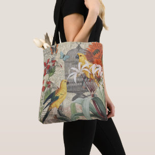 Tote Bag Botanique Vintage Oiseaux Nature Tropical Antique