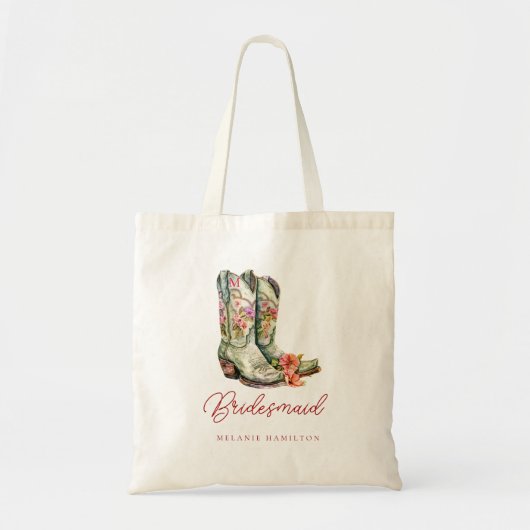 Tote Bag Botte de cowboy Aquarelle Florale (Devant)