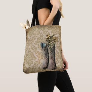 Tote Bag botte de cowboy rustique damassé de l'ouest du pa