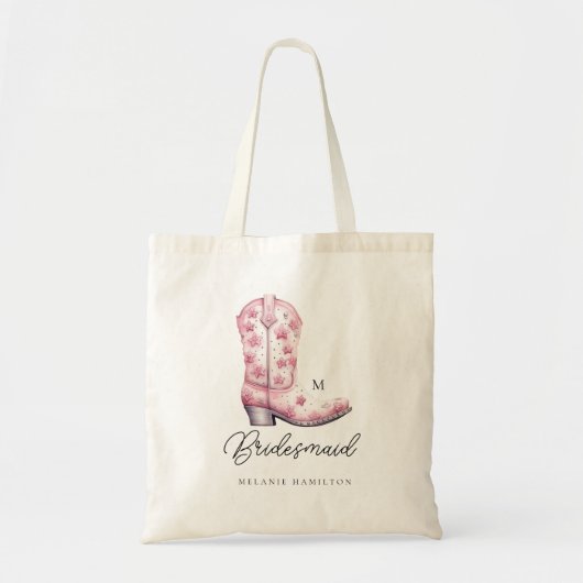 Tote Bag Bottes de cow-boy rose Aquarelle Florale (Devant)