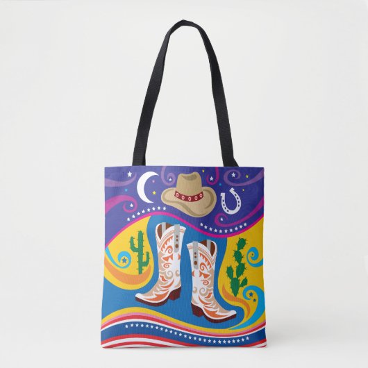 Tote Bag Bottes de cowboy et étoiles du désert (Devant)