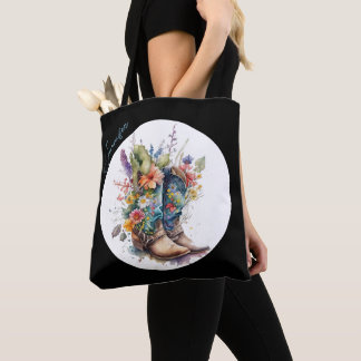 Tote Bag Bottes et Fleurs sauvages de fille personnalisée