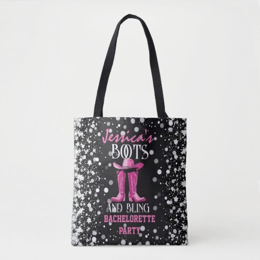 Tote Bag Bottes roses et Bling Bachelorette (Devant)