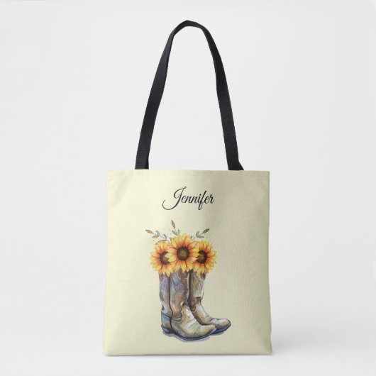Tote Bag Bottes rustiques Cowboy avec tournesol (Devant)