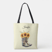 Tote Bag Bottes rustiques Cowboy avec tournesol (Dos)