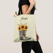 Tote Bag Bottes rustiques Cowboy avec tournesol (De près)