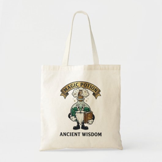 Tote Bag Botto Ancient Wisdom Wizard Magic Potion Owl Retro (Devant)