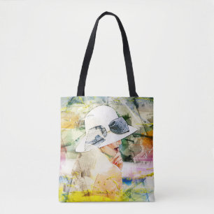 Tote Bag Bouche à lèvres Abstraite Casquette blanc Bow
