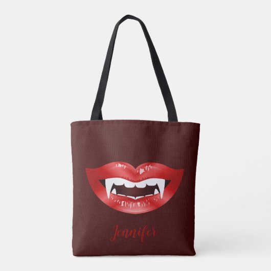 Tote Bag Bouche Vampire Lèvres Rouges Illustré Et Nom Perso (Dos)