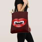Tote Bag Bouche Vampire Lèvres Rouges Illustré Et Nom Perso (De près)