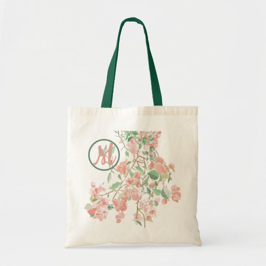 Tote Bag Bougainvilliers roses Monogramme Aquarelle (Devant)