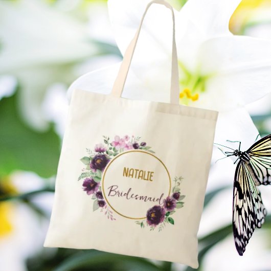 Tote Bag Bouho classique luxueux floraux Bridesmaid violet