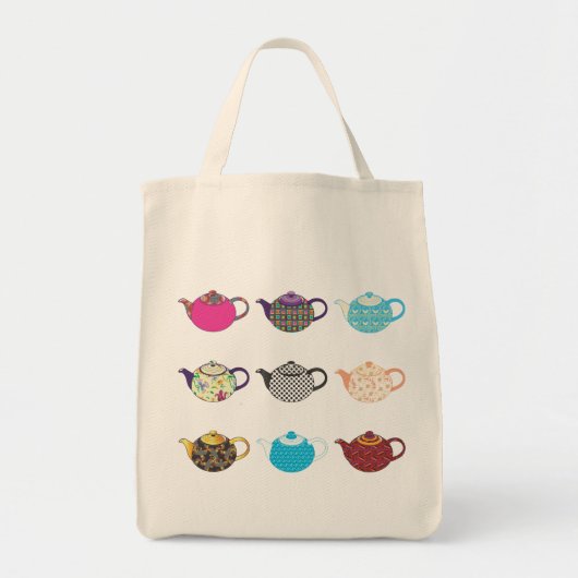 Tote Bag Bouilloires de thé multicolores (Devant)