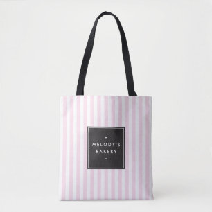 Tote Bag Boulangerie à rayures roses et blanches rétro