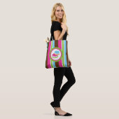 Tote Bag Boulangerie Colorée Mignonne Macarons Fun Stripes (Sur le modèle)